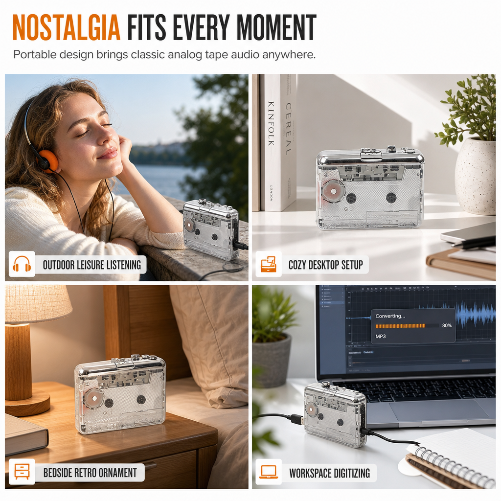 📼 ¡50% de descuento! Reproductor de casetes transparente con conversión a MP3, USB-C y estéreo Hi-Fi 🎵