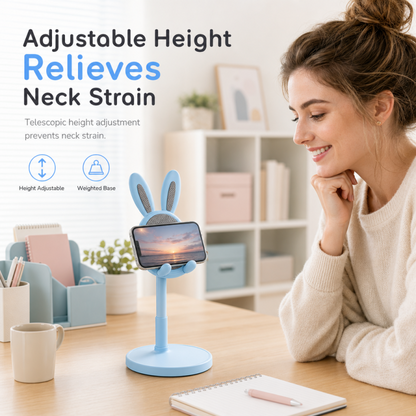 🐰¡COMPRA 1 LLEVA 1 GRATIS!📱✨ Lindo soporte de escritorio para teléfono con diseño de conejito – Altura ajustable, base pesada y almohadillas de silicona
