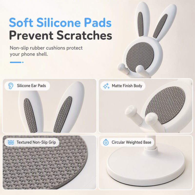 🐰¡COMPRA 1 LLEVA 1 GRATIS!📱✨ Lindo soporte de escritorio para teléfono con diseño de conejito – Altura ajustable, base pesada y almohadillas de silicona