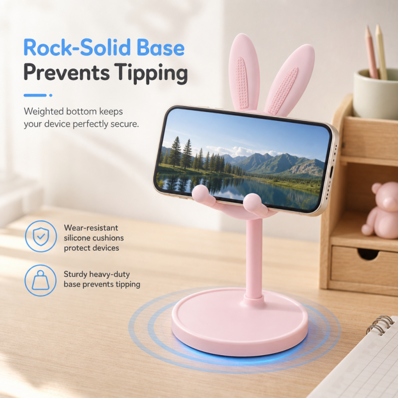 🐰¡COMPRA 1 LLEVA 1 GRATIS!📱✨ Lindo soporte de escritorio para teléfono con diseño de conejito – Altura ajustable, base pesada y almohadillas de silicona