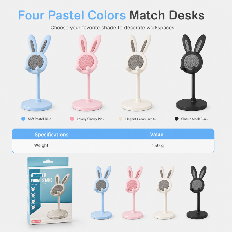 🐰¡COMPRA 1 LLEVA 1 GRATIS!📱✨ Lindo soporte de escritorio para teléfono con diseño de conejito – Altura ajustable, base pesada y almohadillas de silicona