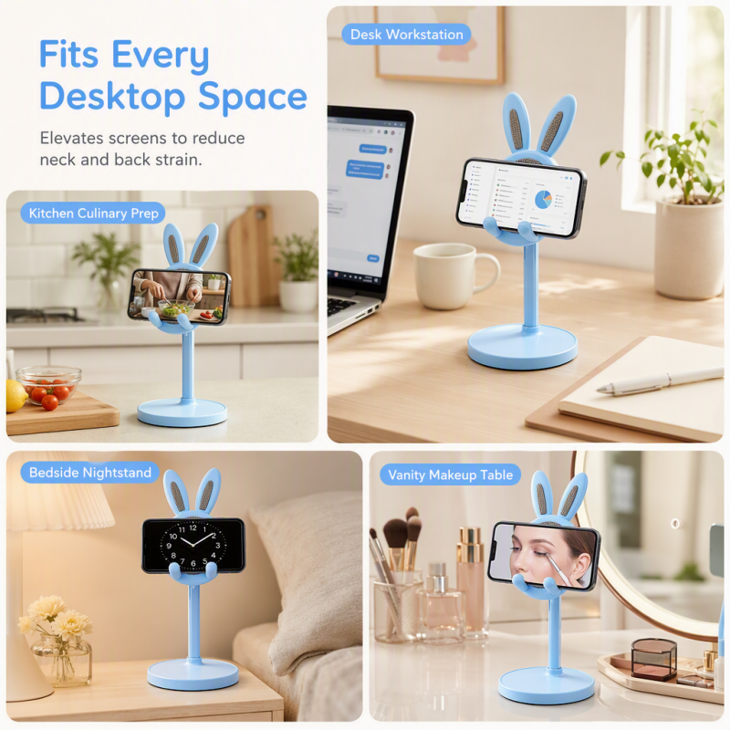 🐰¡COMPRA 1 LLEVA 1 GRATIS!📱✨ Lindo soporte de escritorio para teléfono con diseño de conejito – Altura ajustable, base pesada y almohadillas de silicona