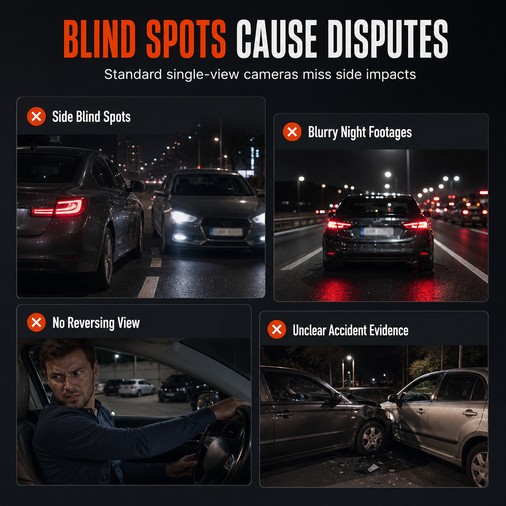 F100 4-Lens Car Dash Cam 1080P HD Driving Recorder with Infrared Night Vision and GPS Sync Recording