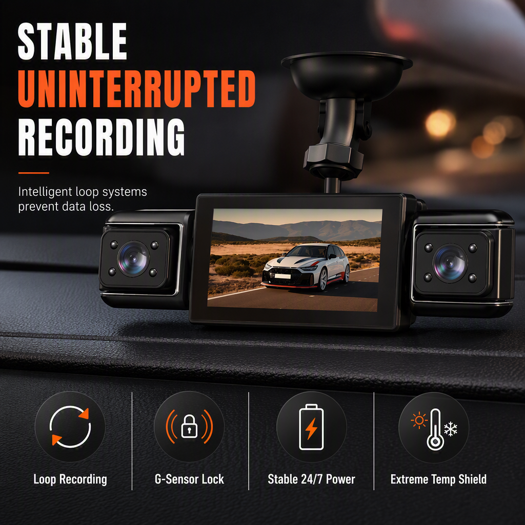F100 4-Lens Car Dash Cam 1080P HD Driving Recorder with Infrared Night Vision and GPS Sync Recording