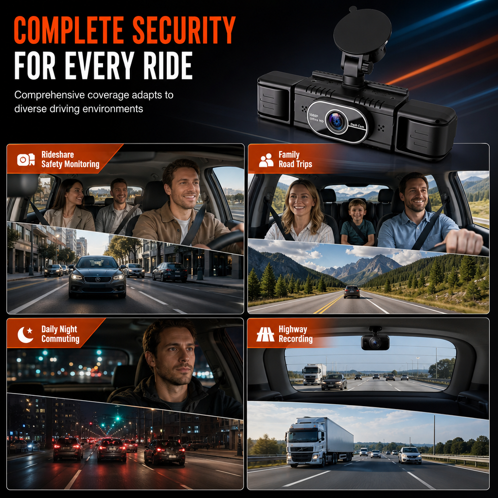 F100 4-Lens Car Dash Cam 1080P HD Driving Recorder with Infrared Night Vision and GPS Sync Recording