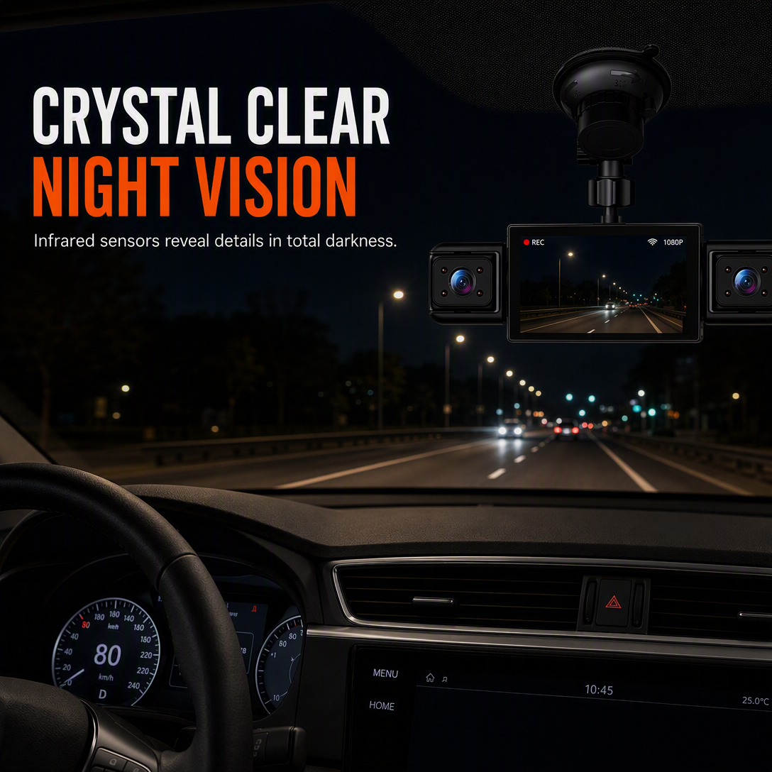 F100 4-Lens Car Dash Cam 1080P HD Driving Recorder with Infrared Night Vision and GPS Sync Recording