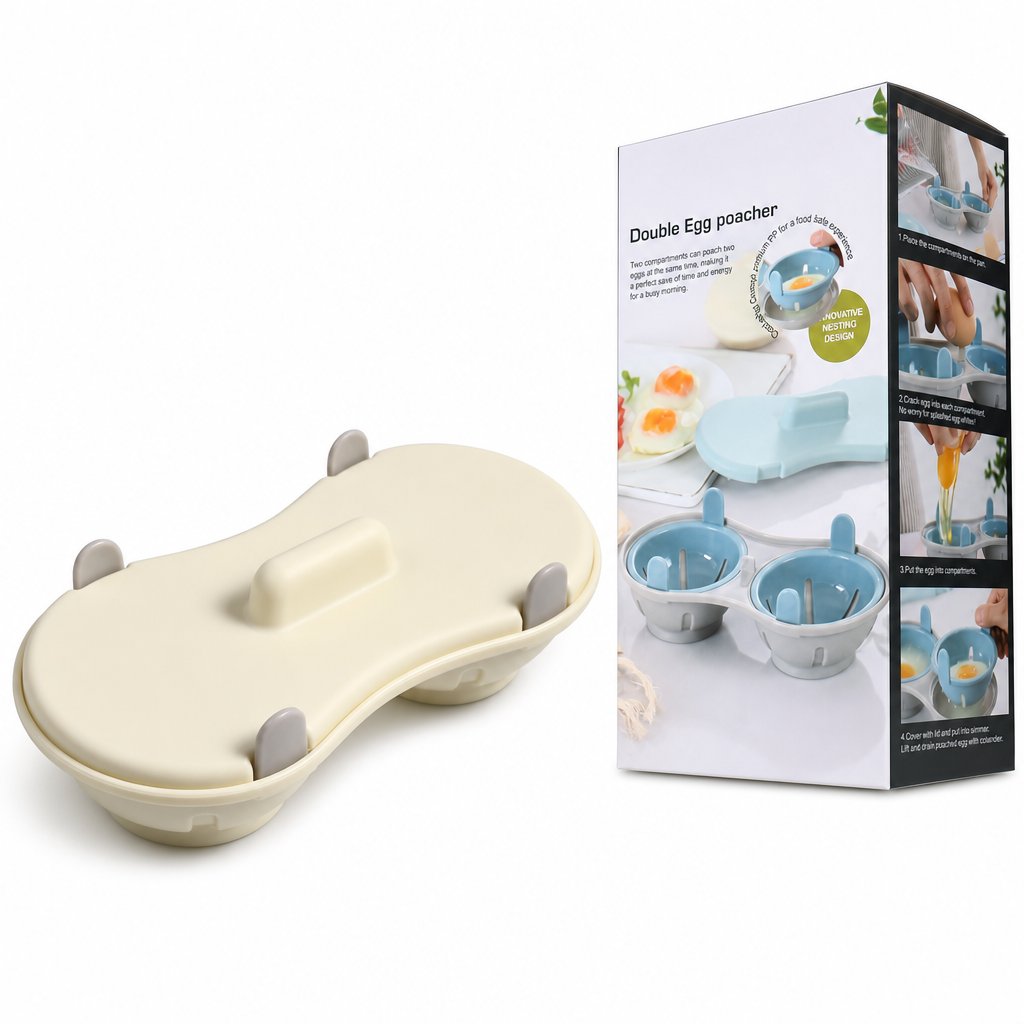 Double Compartment Microwave Egg Steamer Box Kitchen Egg Cooking Mold