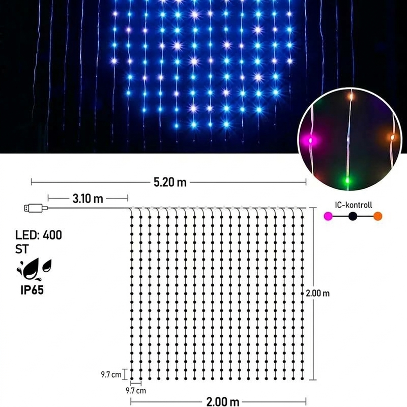 🌈🎉 Guirnalda de Cortina LED con Modos – Perfecta para Bodas, Navidad y Eventos al Aire Libre, Brillo Cálido y Colorido ✅🌙