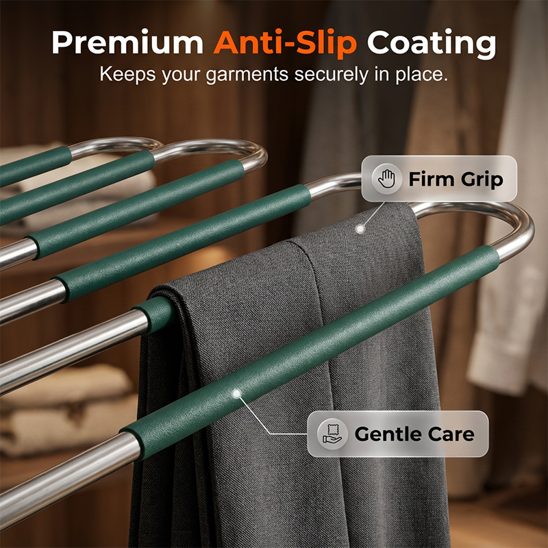 👖 50% OFF! ✨ Multi-Layer Space-Saving Pants Hanger – Holds 6 Pairs Vertically, Premium Anti-Slip Coating & Heavy-Duty Stainless Steel – Dual Hanging Modes Save Up to 80% Closet Space 🧺