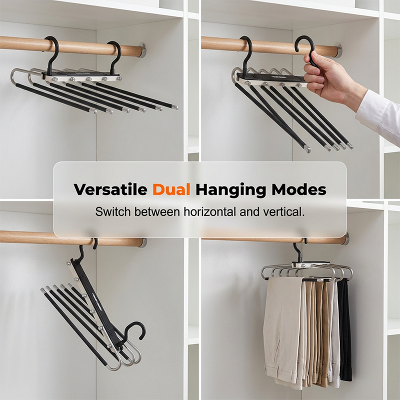 👖 50% OFF! ✨ Multi-Layer Space-Saving Pants Hanger – Holds 6 Pairs Vertically, Premium Anti-Slip Coating & Heavy-Duty Stainless Steel – Dual Hanging Modes Save Up to 80% Closet Space 🧺