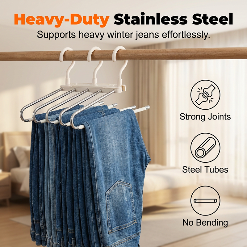 👖 50% OFF! ✨ Multi-Layer Space-Saving Pants Hanger – Holds 6 Pairs Vertically, Premium Anti-Slip Coating & Heavy-Duty Stainless Steel – Dual Hanging Modes Save Up to 80% Closet Space 🧺