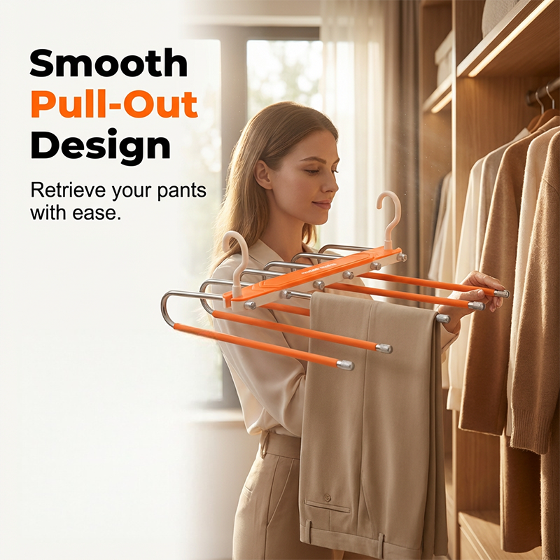 👖 50% OFF! ✨ Multi-Layer Space-Saving Pants Hanger – Holds 6 Pairs Vertically, Premium Anti-Slip Coating & Heavy-Duty Stainless Steel – Dual Hanging Modes Save Up to 80% Closet Space 🧺