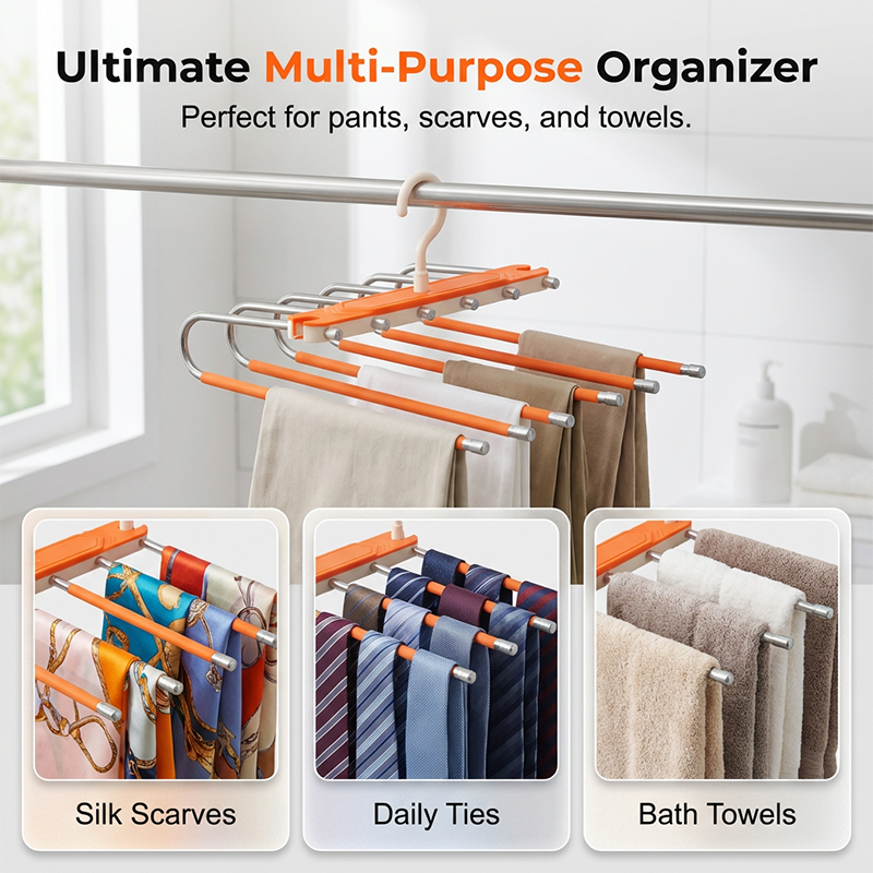 👖 50% OFF! ✨ Multi-Layer Space-Saving Pants Hanger – Holds 6 Pairs Vertically, Premium Anti-Slip Coating & Heavy-Duty Stainless Steel – Dual Hanging Modes Save Up to 80% Closet Space 🧺