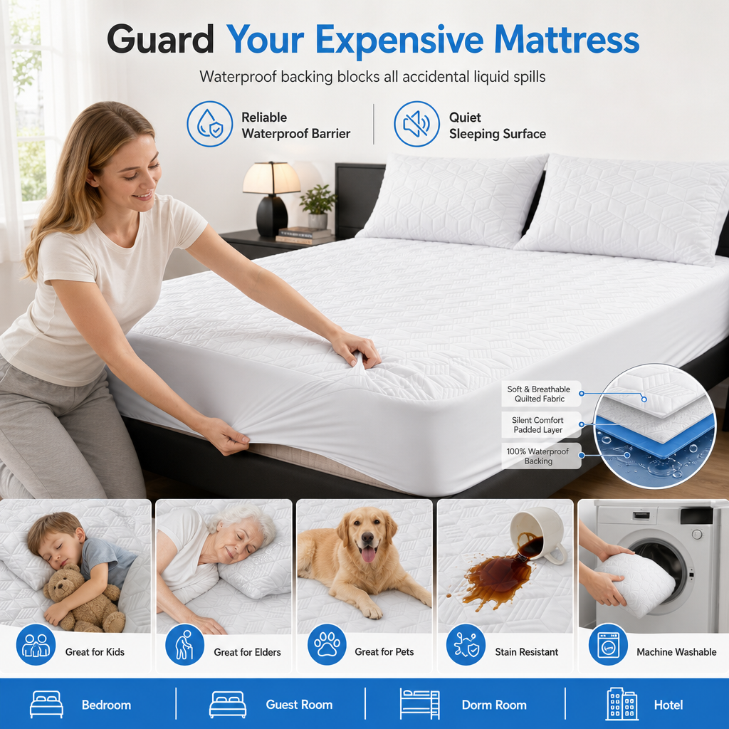 Waterproof Fitted Sheet Solid Color Machine Washable Mattress Protector Cover