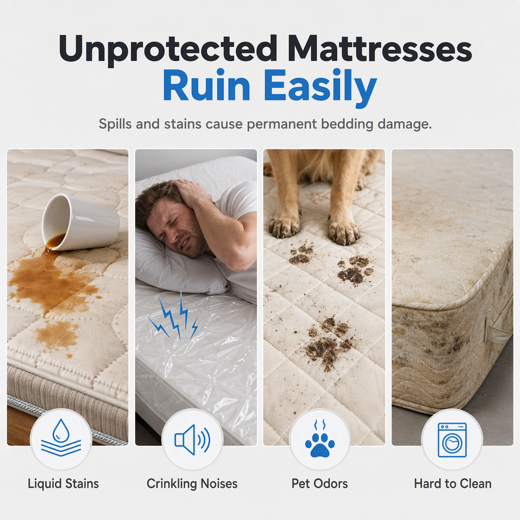 Waterproof Fitted Sheet Solid Color Machine Washable Mattress Protector Cover