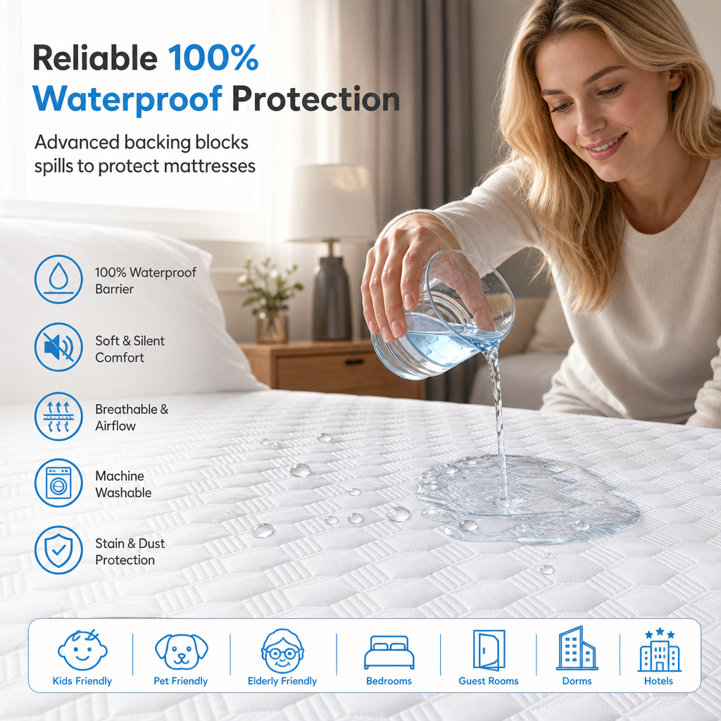 Waterproof Fitted Sheet Solid Color Machine Washable Mattress Protector Cover