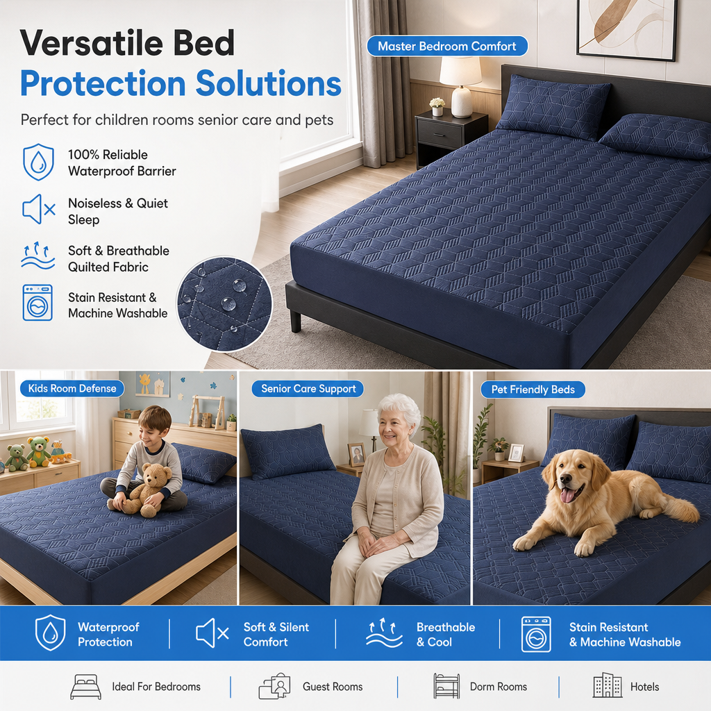 Waterproof Fitted Sheet Solid Color Machine Washable Mattress Protector Cover