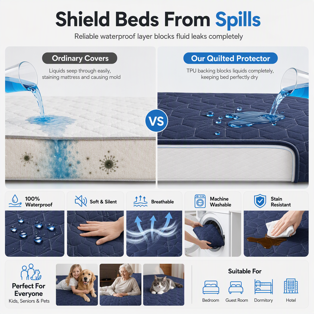 Waterproof Fitted Sheet Solid Color Machine Washable Mattress Protector Cover