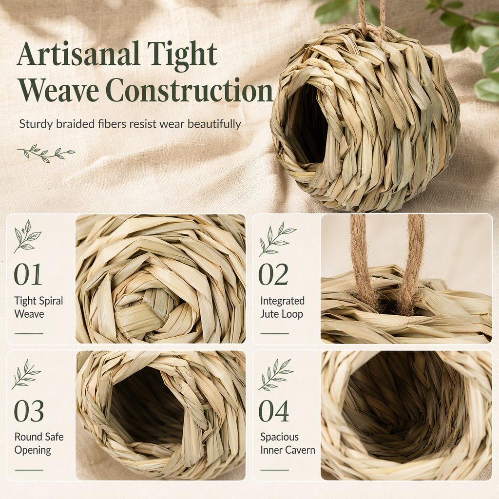 Handwoven Straw Spherical Bird Nest with Round Opening for Outdoor Garden and Yard Decoration