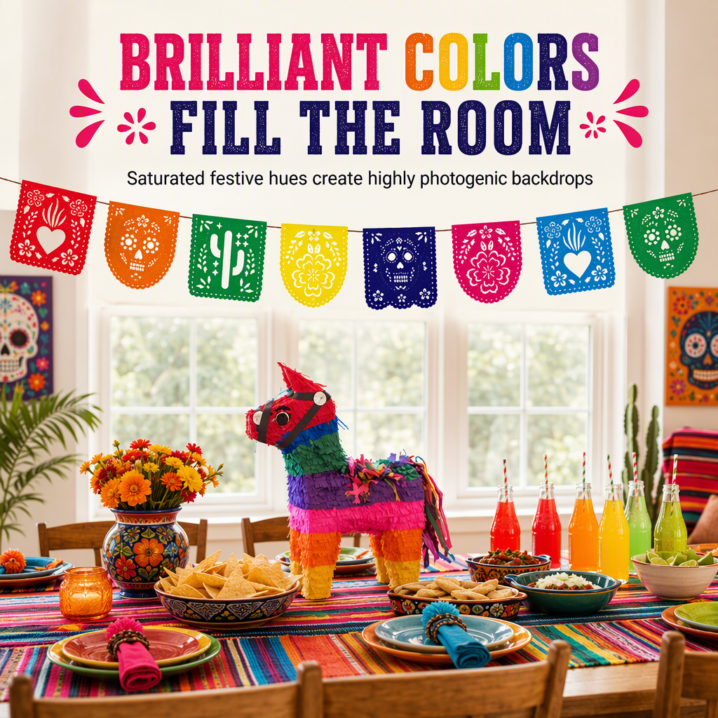 Guirnalda mexicana de papel picado para Día de Muertos, Cinco de Mayo y Halloween