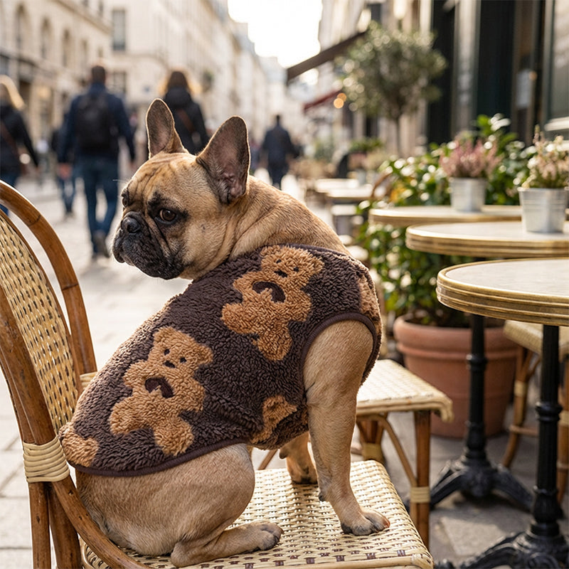 Chaleco de felpa para mascotas con estampado de osito