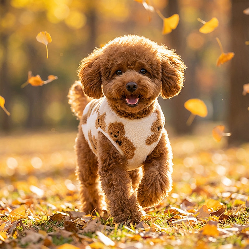 Chaleco de felpa para mascotas con estampado de osito