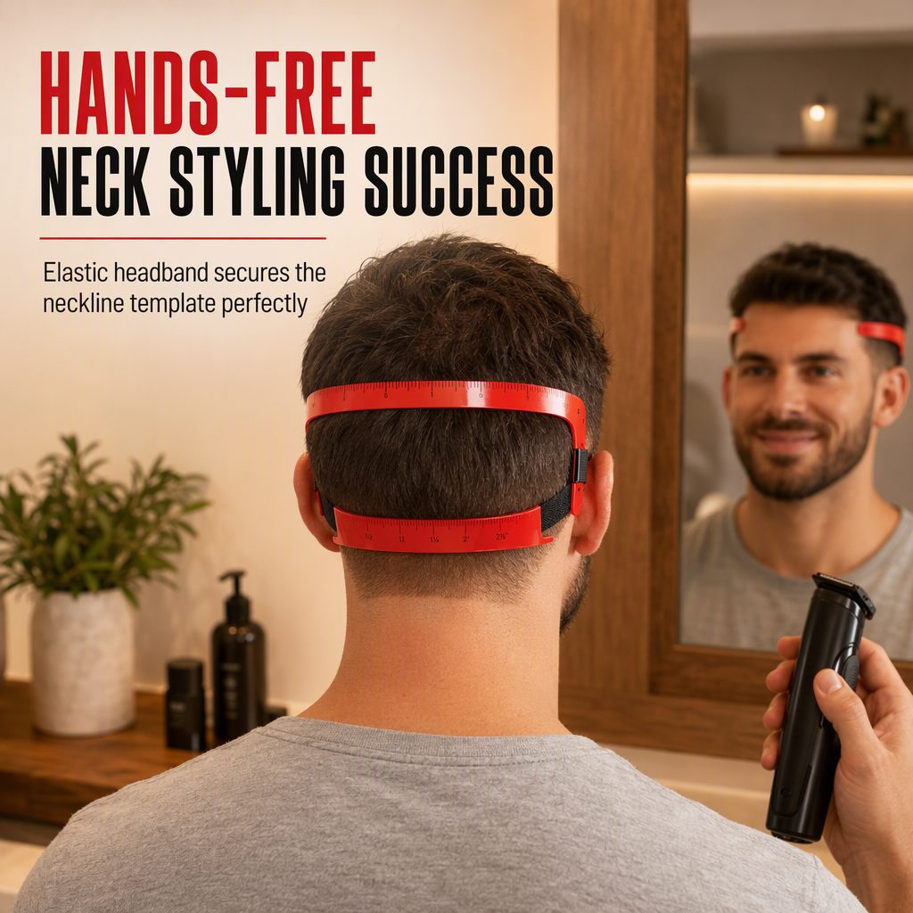 Red 4-Piece Beard Shaping Tool and Hair Styling Comb Set with Neckline Hair Trimming