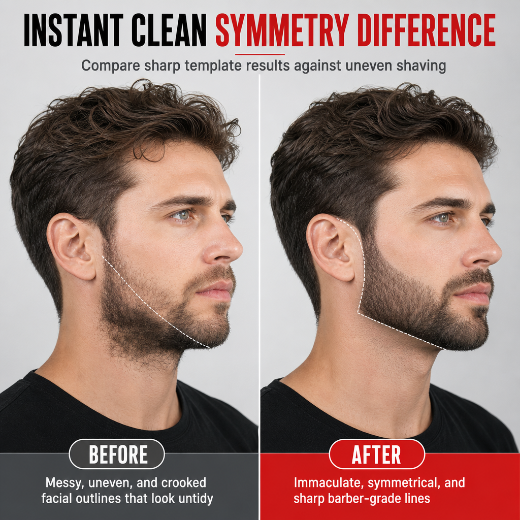 Red 4-Piece Beard Shaping Tool and Hair Styling Comb Set with Neckline Hair Trimming