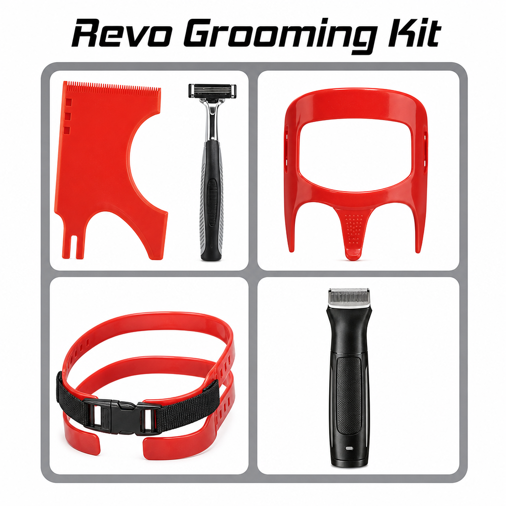 Red 4-Piece Beard Shaping Tool and Hair Styling Comb Set with Neckline Hair Trimming