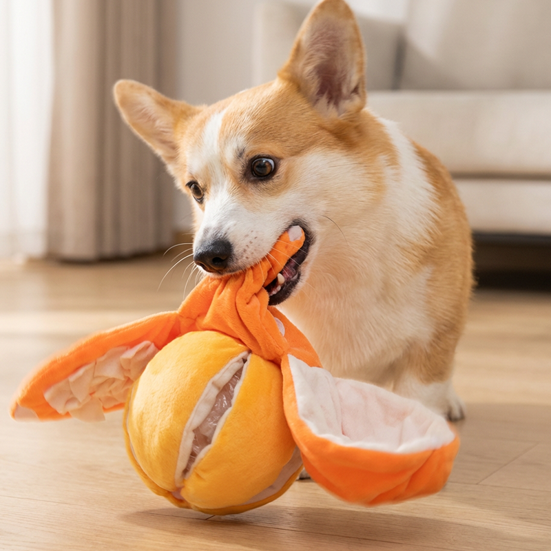 Juguete de peluche para perros en forma de naranja para esconder premios