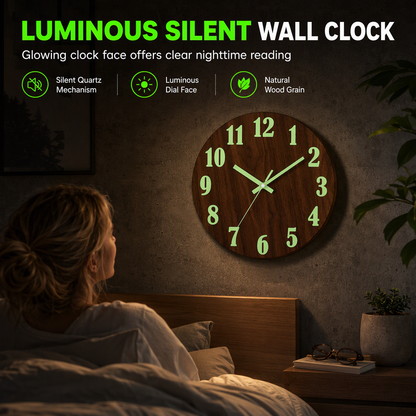 🔥 Oferta por tiempo limitado 🕰️ Reloj de pared silencioso de 30 cm con efecto madera y números luminosos ✨