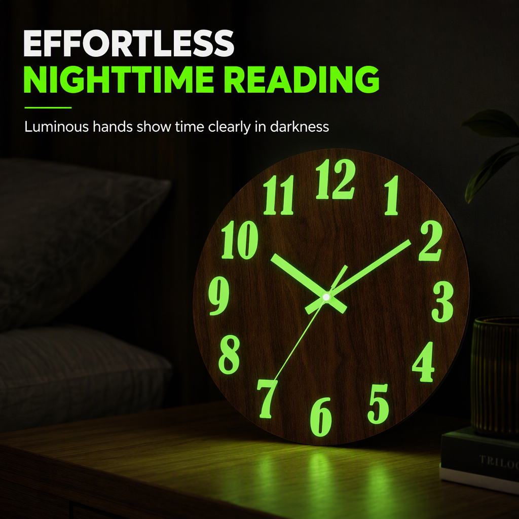 🔥 Oferta por tiempo limitado 🕰️ Reloj de pared silencioso de 30 cm con efecto madera y números luminosos ✨