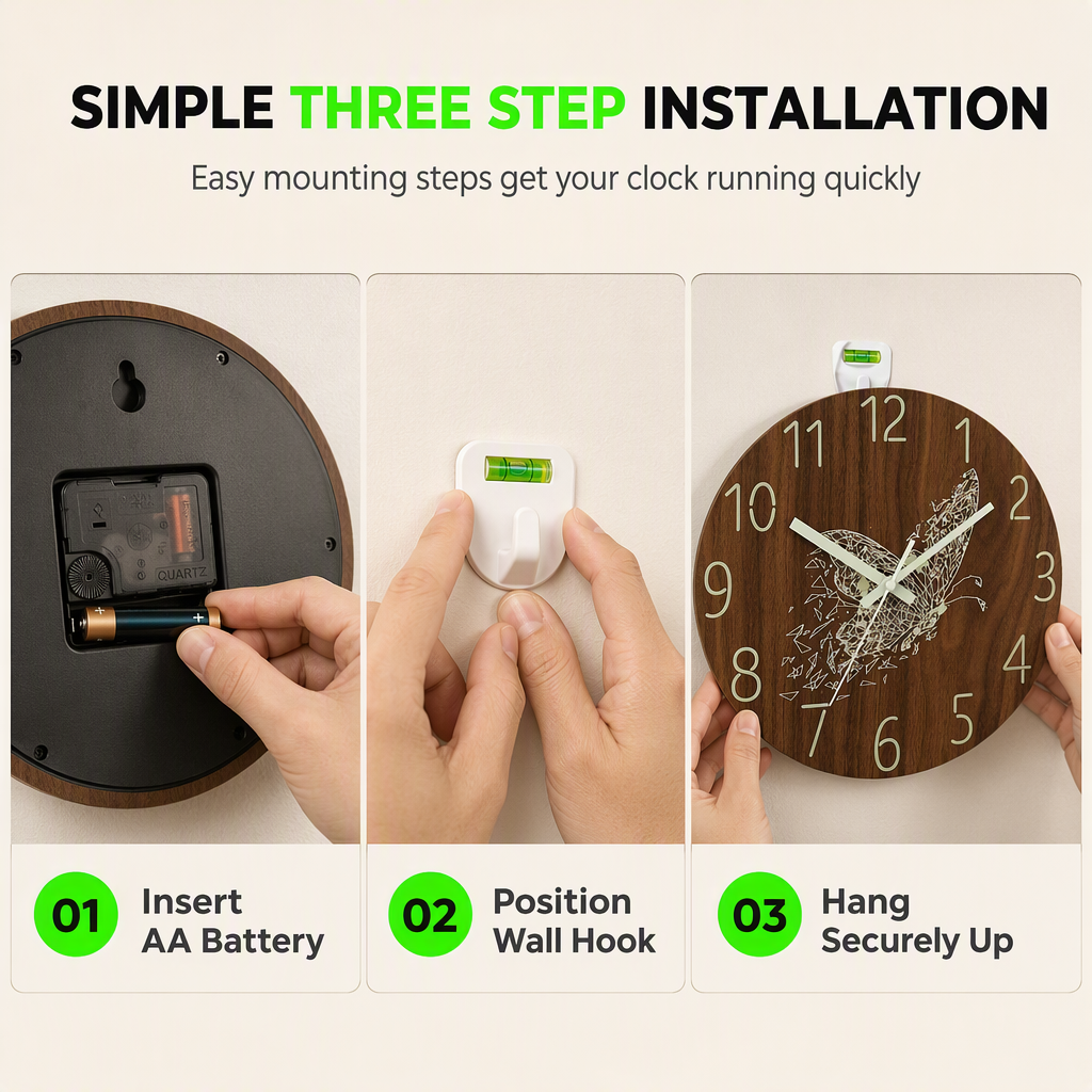 🔥 Oferta por tiempo limitado 🕰️ Reloj de pared silencioso de 30 cm con efecto madera y números luminosos ✨