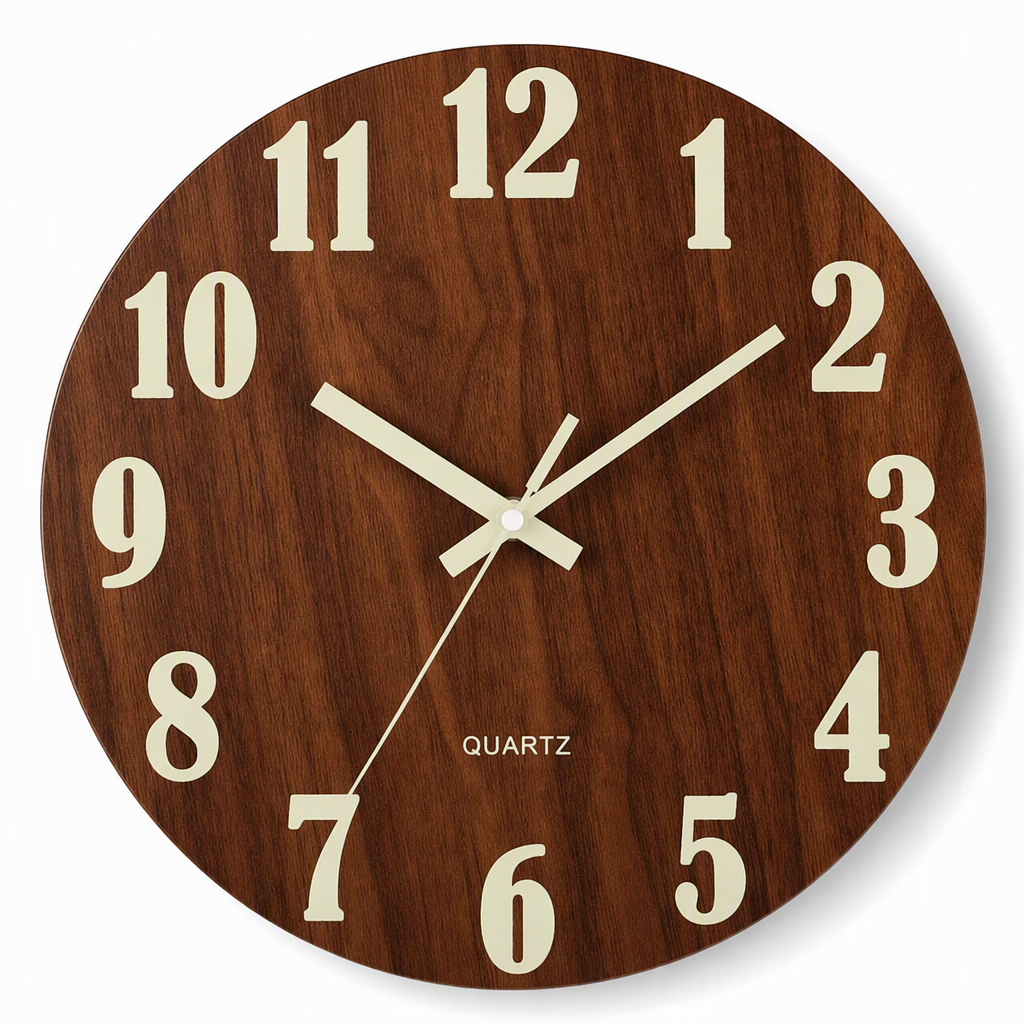 🔥 Oferta por tiempo limitado 🕰️ Reloj de pared silencioso de 30 cm con efecto madera y números luminosos ✨