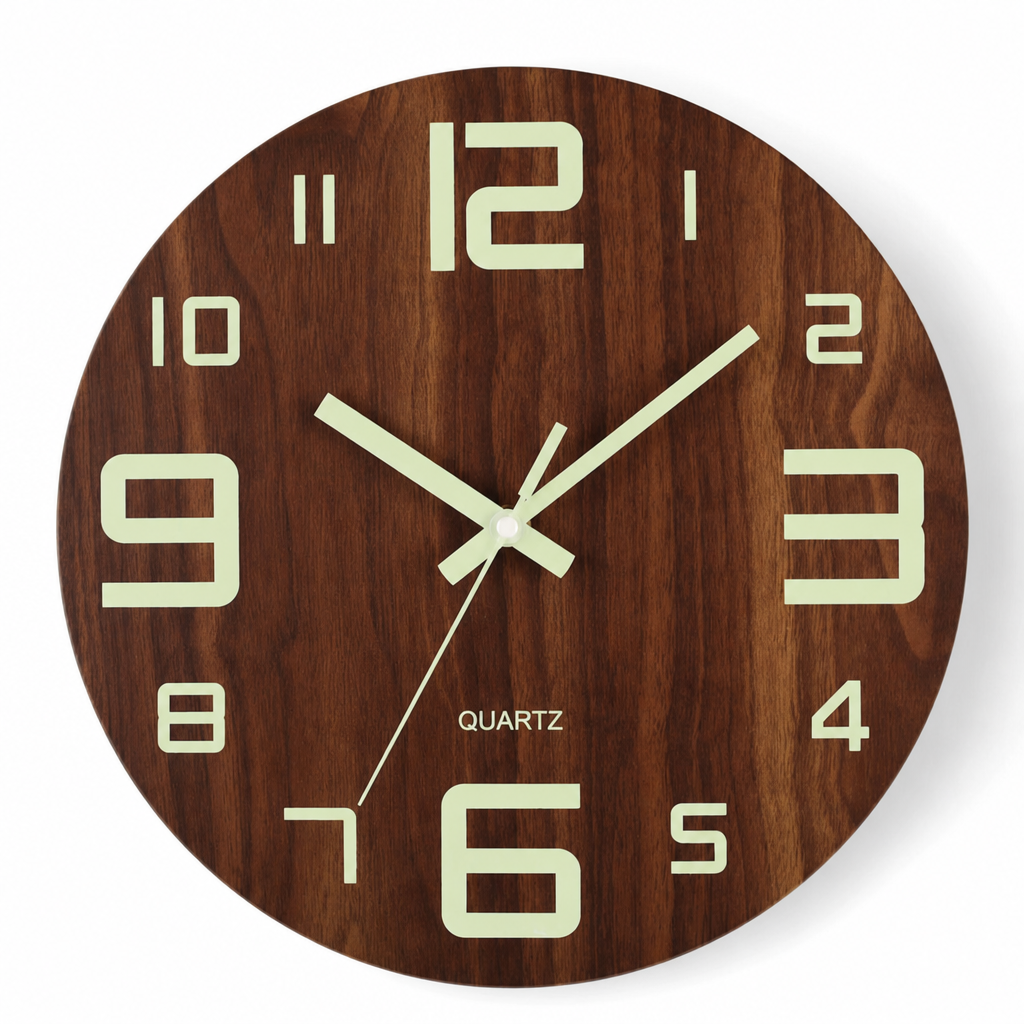 🔥 Oferta por tiempo limitado 🕰️ Reloj de pared silencioso de 30 cm con efecto madera y números luminosos ✨