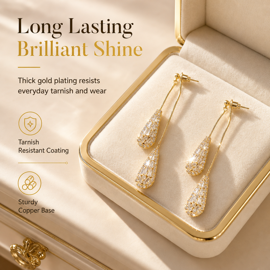 📢📢 ¡50% DE DESCUENTO! ⏰ Aretes Colgantes de Gota con Circonias y Borla para Mujer ✨ Baño de Oro y Doble Uso