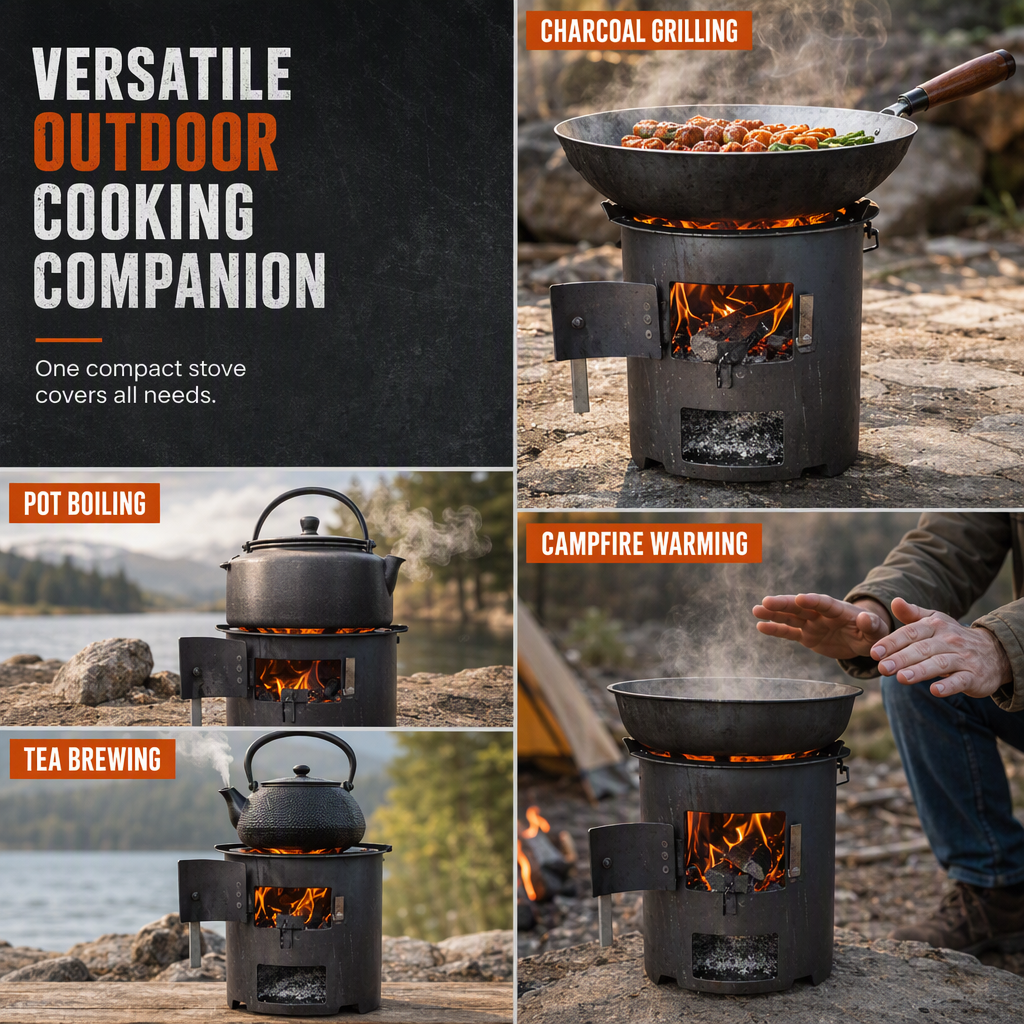 🎁 Novedad 2026 · ¡50% de descuento! Hornillo de camping de acero al carbono · Leña y carbón