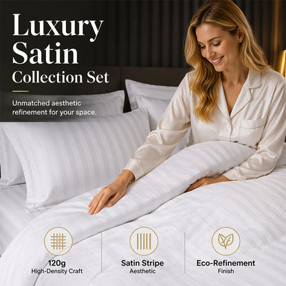 🛏️¡50% DE DESCUENTO POR TIEMPO LIMITADO! ✨Juego de Cama a Rayas Satinadas Estilo Hotel — Tela de 120g, Lazos Interiores, 7 Colores✨
