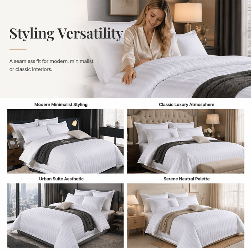 🛏️¡50% DE DESCUENTO POR TIEMPO LIMITADO! ✨Juego de Cama a Rayas Satinadas Estilo Hotel — Tela de 120g, Lazos Interiores, 7 Colores✨