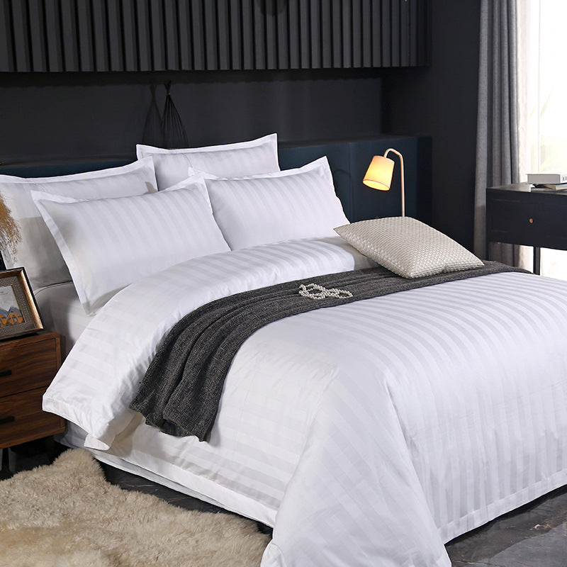 🛏️¡50% DE DESCUENTO POR TIEMPO LIMITADO! ✨Juego de Cama a Rayas Satinadas Estilo Hotel — Tela de 120g, Lazos Interiores, 7 Colores✨