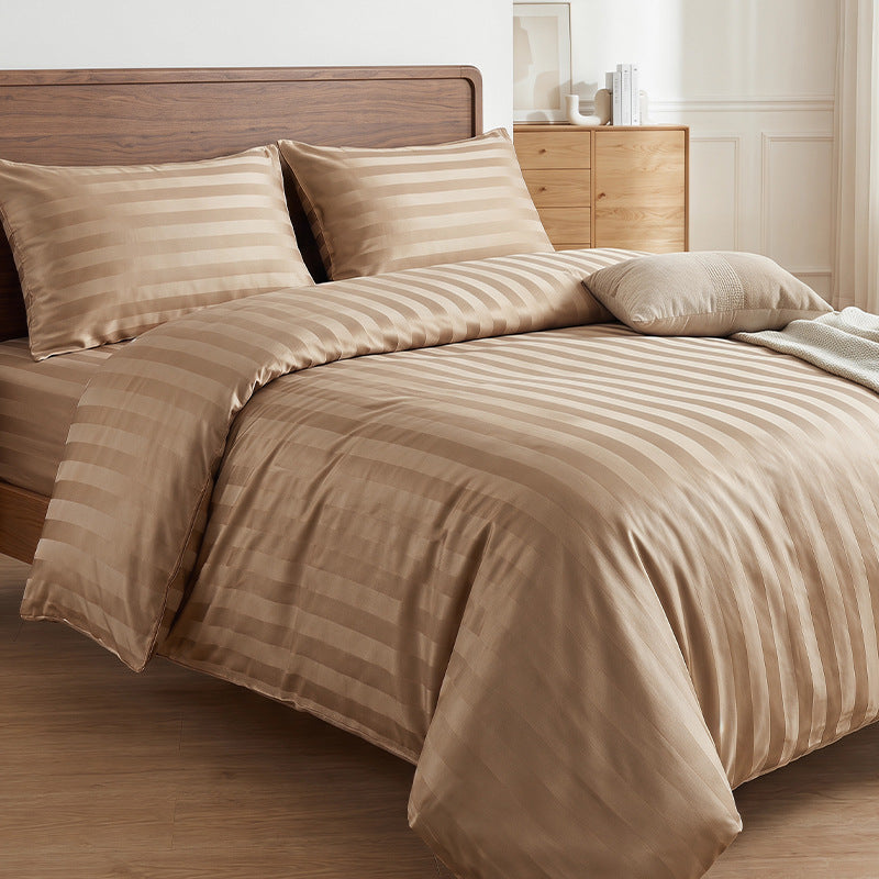 🛏️¡50% DE DESCUENTO POR TIEMPO LIMITADO! ✨Juego de Cama a Rayas Satinadas Estilo Hotel — Tela de 120g, Lazos Interiores, 7 Colores✨