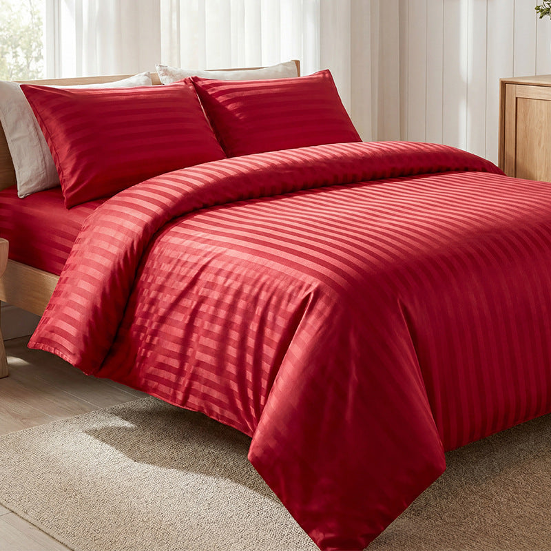 🛏️¡50% DE DESCUENTO POR TIEMPO LIMITADO! ✨Juego de Cama a Rayas Satinadas Estilo Hotel — Tela de 120g, Lazos Interiores, 7 Colores✨