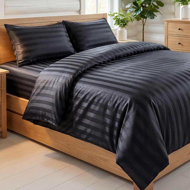🛏️¡50% DE DESCUENTO POR TIEMPO LIMITADO! ✨Juego de Cama a Rayas Satinadas Estilo Hotel — Tela de 120g, Lazos Interiores, 7 Colores✨