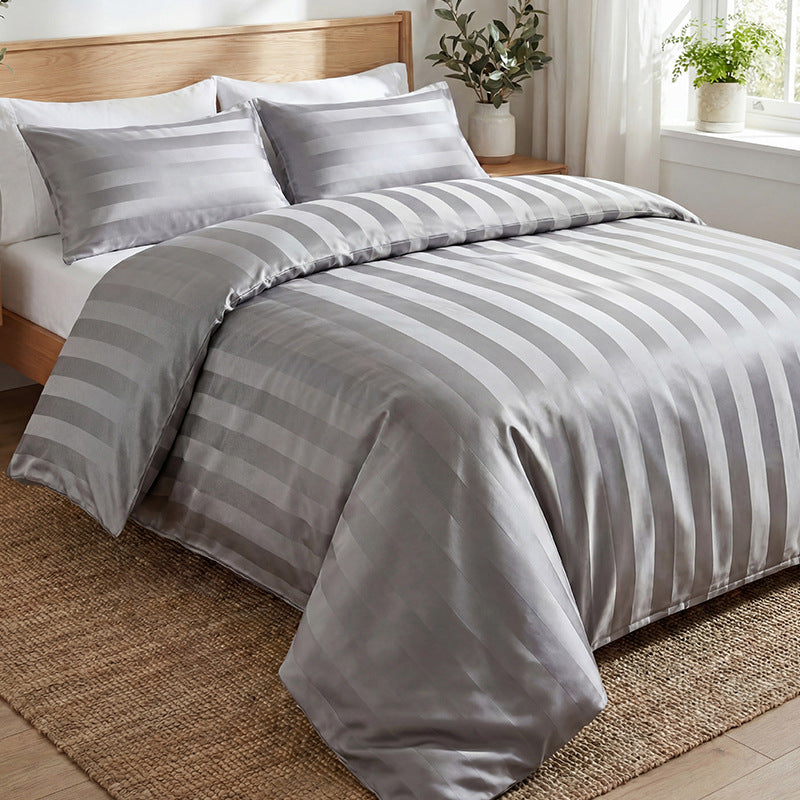 🛏️¡50% DE DESCUENTO POR TIEMPO LIMITADO! ✨Juego de Cama a Rayas Satinadas Estilo Hotel — Tela de 120g, Lazos Interiores, 7 Colores✨