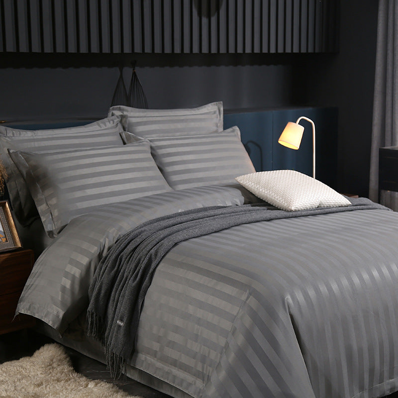 🛏️¡50% DE DESCUENTO POR TIEMPO LIMITADO! ✨Juego de Cama a Rayas Satinadas Estilo Hotel — Tela de 120g, Lazos Interiores, 7 Colores✨