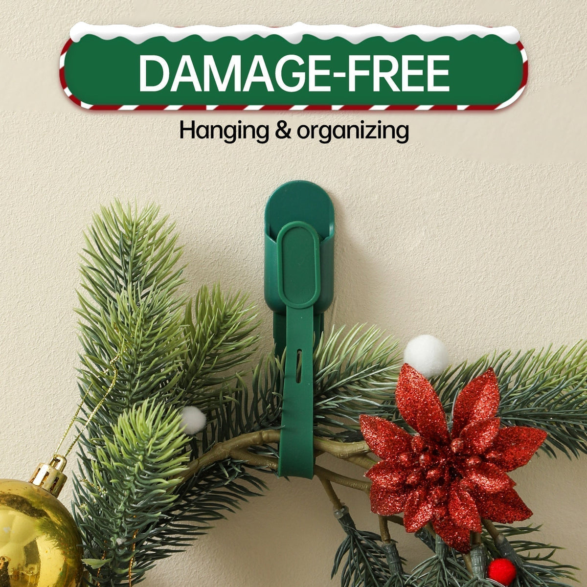 🎄 ¡50% DE DESCUENTO POR TIEMPO LIMITADO! 🎁 Sujetadores de Silicón y Ganchos Sin Rastro para Coronas Navideñas – Kit Reutilizable para Colgar Decoración sin Daños ✨