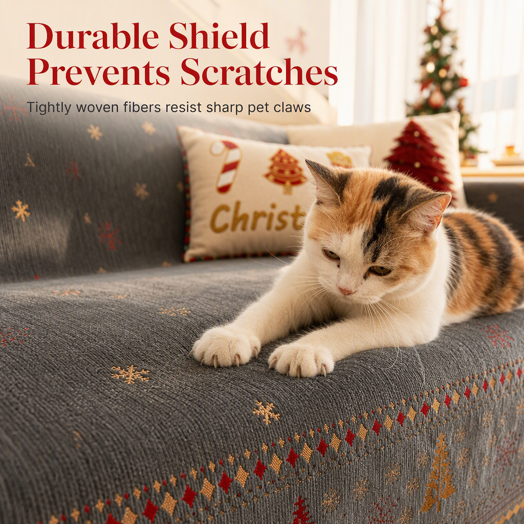 Funda de Sofá de Chenilla Gruesa Estilo Navideño Resistente a Arañazos de Gato y Manchas