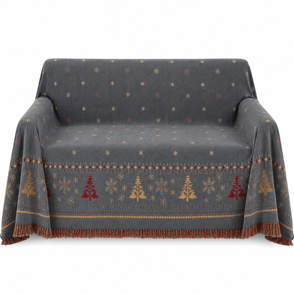 Funda de Sofá de Chenilla Gruesa Estilo Navideño Resistente a Arañazos de Gato y Manchas