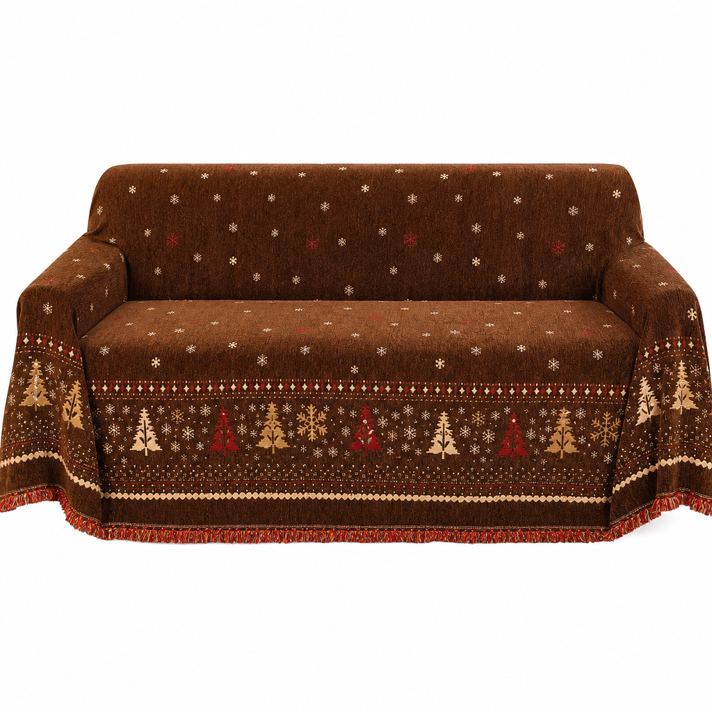 Funda de Sofá de Chenilla Gruesa Estilo Navideño Resistente a Arañazos de Gato y Manchas
