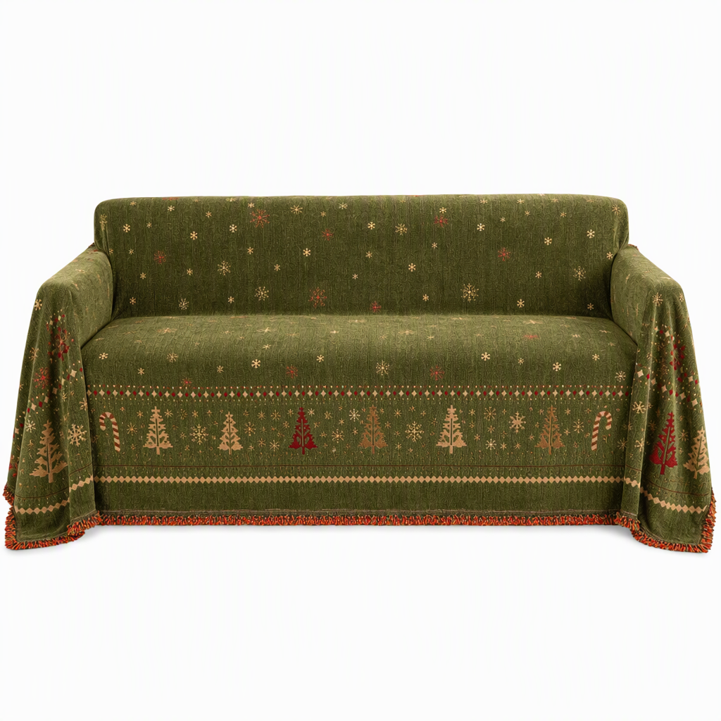 Funda de Sofá de Chenilla Gruesa Estilo Navideño Resistente a Arañazos de Gato y Manchas